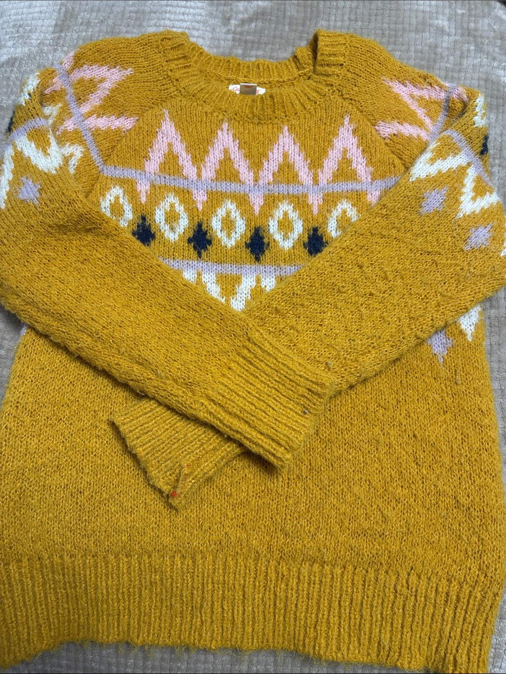 Cat & Jack Mustard Fair Isle Knit Sweater with Pink and Navy Accents